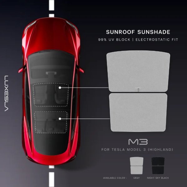 ม่านบังแดดหลังคากระจกรถรยนต์ Tesla รุ่น Model 3 HighLand